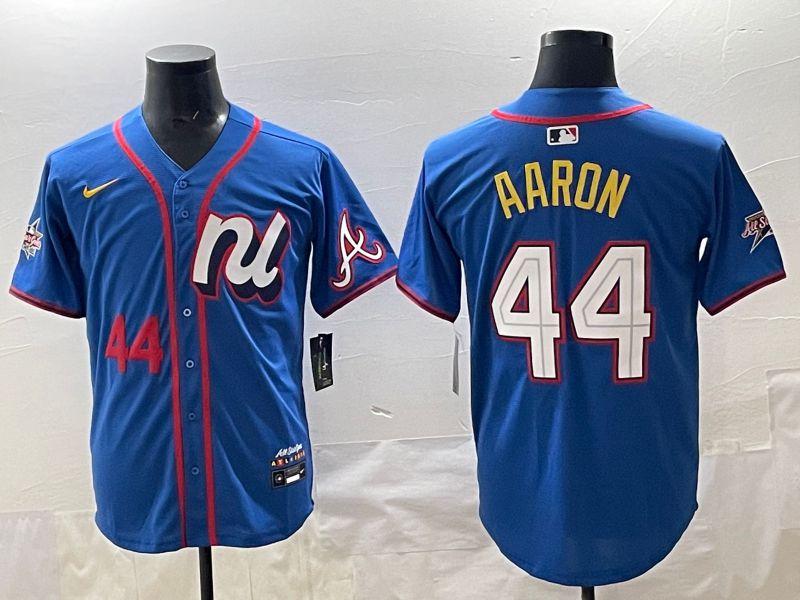 Men 2025 Atlanta Braves 44 Aaron Blue All star Nike MLB Jersey style 05